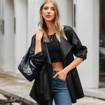 Womens Oversized Blazer Jackets Satin Roll Sleeve Open Front Casual Work Cardigan Jacket with Pockets - Nadorine (Us Only)