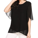 Womens Casual Scoop Neck Loose Top 3/4 Sleeve Chiffon Blouse Shirt Tops - Nadorine (Us Only)
