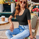 Nadorine Short Sleeve Square Neck Slim Fitted Tops