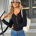 Nadorine Sweaters Ribbed Knit Long Sleeve Henley Shirts