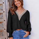 Nadorine Casual Lace V Neck T-Shirts