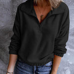 Women's Long Sleeve Sweatshirt Lapel Half Zip Pullover Drop Shoulder Fleece Pullover Tops S-3XL - Nadorine (Us Only)