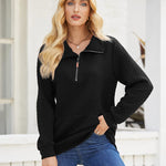 Womens Quilted Sweatshirts Quarter Zip Pullovers Lightweight Long Sleeve Stand Collar Tops with Kangaroo Pocket - Nadorine (Us Only)