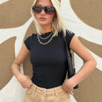 Nadorine Short Sleeve Stretchy Bodycon Basic Tee Tops