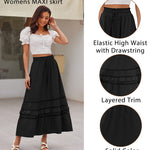Nadorine Women's Midi Skirts Boho High Waist A Line Casual Maxi Work Skirt Summer
