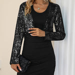 Sequin Shrug Glitter Bolero Jackets with Sparkly Blazer Long Sleeve Cropped Cardigan - Nadorine (Us Only)