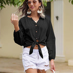 Tie Knot Front Tops Cotton Blouse Shirts - Nadorine (Us Only)