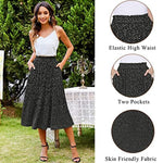 Women's Midi Skirts Elastic High Waist Skirt Polka Dot Casual Pleated Skirt with Pockets - Nadorine (Us Only)