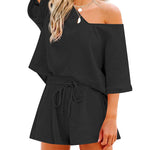 Women's 2 Piece Cotton Linen Tracksuit Short Sleeve Casual Shorts Set V Neck Beach Outfits - Nadorine (Us Only)