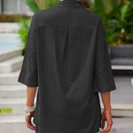 Linen Shirt Elastic Waist Casual Shorts Set - Nadorine (Us Only)