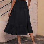 Women's Boho Elastic High Waist Ruffle A Line Swing Beach Long Maxi Skirt with Pockets - Nadorine (Us Only)