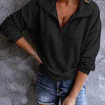 Women's Long Sleeve Sweatshirt Lapel Half Zip Pullover Drop Shoulder Fleece Pullover Tops S-3XL - Nadorine (Us Only)