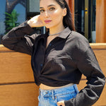 Zeagoo Women's V Neck Twist Hem Blouse Long Sleeve Crop Top Casual Button Shirts