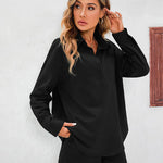 Womens 2 Piece Outfits Lounge Sets Cotton Linen Long Sleeve V-Neck Shirt and Mini Shorts With Pockets - Nadorine (Us Only)