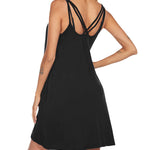 Women's Swimwear Coverups Tank Sundresses Beach Spaghetti Strap Dress Bikini Cover Up Swing Strap Dresses with Pockets - Nadorine (Us Only)