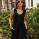Women Summer Dresses Beach Floral Sleeveless Tshirt Sundress Pockets Casual Loose Flowy Tank Dress - Nadorine (Us Only)