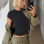 Nadorine Short Sleeve Stretchy Bodycon Basic Tee Tops