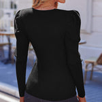 Nadorine V Neck Sweaters Casual Puff Sleeve Pullover Sweater