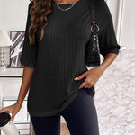 Nadorine Ribbed Knit Short Sleeve Casual Tunic Tops