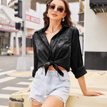 Satin Silk Shirt Floral Button Down Blouse - Nadorine (Us Only)