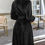 Nadorine Velvet Dress V-Neck Long Sleeve Stretch Mini Dress