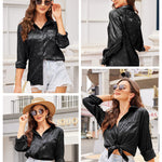 Satin Silk Shirt Floral Button Down Blouse - Nadorine (Us Only)