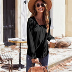 Nadorine Long Sleeve Shirts Square Neck Pleated Tunic Tops