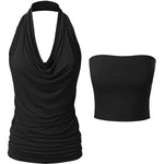 Nadorine Cowl Neck Halter Top Sleeveless Backless Shirt