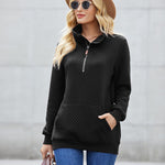 Womens Quilted Sweatshirts Quarter Zip Pullovers Lightweight Long Sleeve Stand Collar Tops with Kangaroo Pocket - Nadorine (Us Only)
