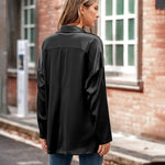 Womens Oversized Blazer Jackets Satin Roll Sleeve Open Front Casual Work Cardigan Jacket with Pockets - Nadorine (Us Only)