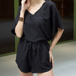 Women's 2 Piece Cotton Linen Tracksuit Short Sleeve Casual Shorts Set V Neck Beach Outfits - Nadorine (Us Only)