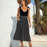 Women's Midi Skirts Elastic High Waist Skirt Polka Dot Casual Pleated Skirt with Pockets - Nadorine (Us Only)