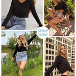 Nadorine Women Long Sleeve Tops Waffle Knit Shirts
