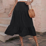 Women's Boho Elastic High Waist Ruffle A Line Swing Beach Long Maxi Skirt with Pockets - Nadorine (Us Only)