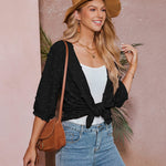 Women Swiss Dot Chiffon Cardigan Lightweight Beach Cover Up 3/4 Sleeve Cardigan - Nadorine (Us Only)