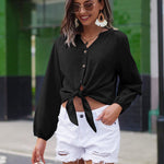 Tie Knot Front Tops Cotton Blouse Shirts - Nadorine (Us Only)