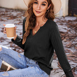 Nadorine Women's Long Sleeve V Neck Slim Fit T Shirts