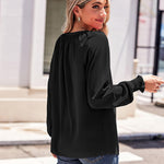 Nadorine Blouses Puff Long Sleeve Pleated V Neck Tunic Tops