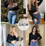 Zeagoo Women's V Neck Twist Hem Blouse Long Sleeve Crop Top Casual Button Shirts