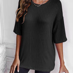 Nadorine Ribbed Knit Short Sleeve Casual Tunic Tops