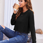 Nadorine Crop Tops Loose Ribbed Knit Cropped T-Shirts