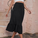 Women's Boho Elastic High Waist Ruffle A Line Swing Beach Long Maxi Skirt with Pockets - Nadorine (Us Only)