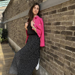 Women's Midi Skirts Elastic High Waist Skirt Polka Dot Casual Pleated Skirt with Pockets - Nadorine (Us Only)