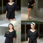 Women's 2 Piece Cotton Linen Tracksuit Short Sleeve Casual Shorts Set V Neck Beach Outfits - Nadorine (Us Only)