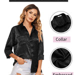 Satin Silk Shirt Floral Button Down Blouse - Nadorine (Us Only)