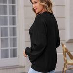 Nadorine Women V Neck Sweater Lantern Sleeve Drop Shoulder Oversized Henley Knit Pullover Tops S-XXL
