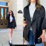 Womens Oversized Blazer Jackets Satin Roll Sleeve Open Front Casual Work Cardigan Jacket with Pockets - Nadorine (Us Only)
