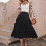 Women's Boho Elastic High Waist Ruffle A Line Swing Beach Long Maxi Skirt with Pockets - Nadorine (Us Only)