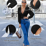 Women Sexy Bodysuits Long Sleeve V Neck Jumpsuits Tops Leotard Shirts - Nadorine (Us Only)