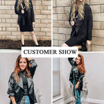 Womens Oversized Blazer Jackets Satin Roll Sleeve Open Front Casual Work Cardigan Jacket with Pockets - Nadorine (Us Only)